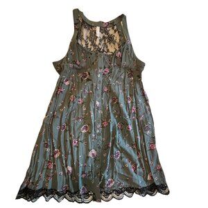 Xhilaration gray flowered babydoll dress with lace back XL